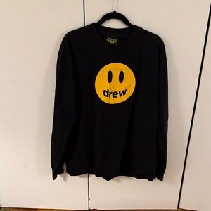 drew house Black Long Sleeve Tee with Yellow Logo